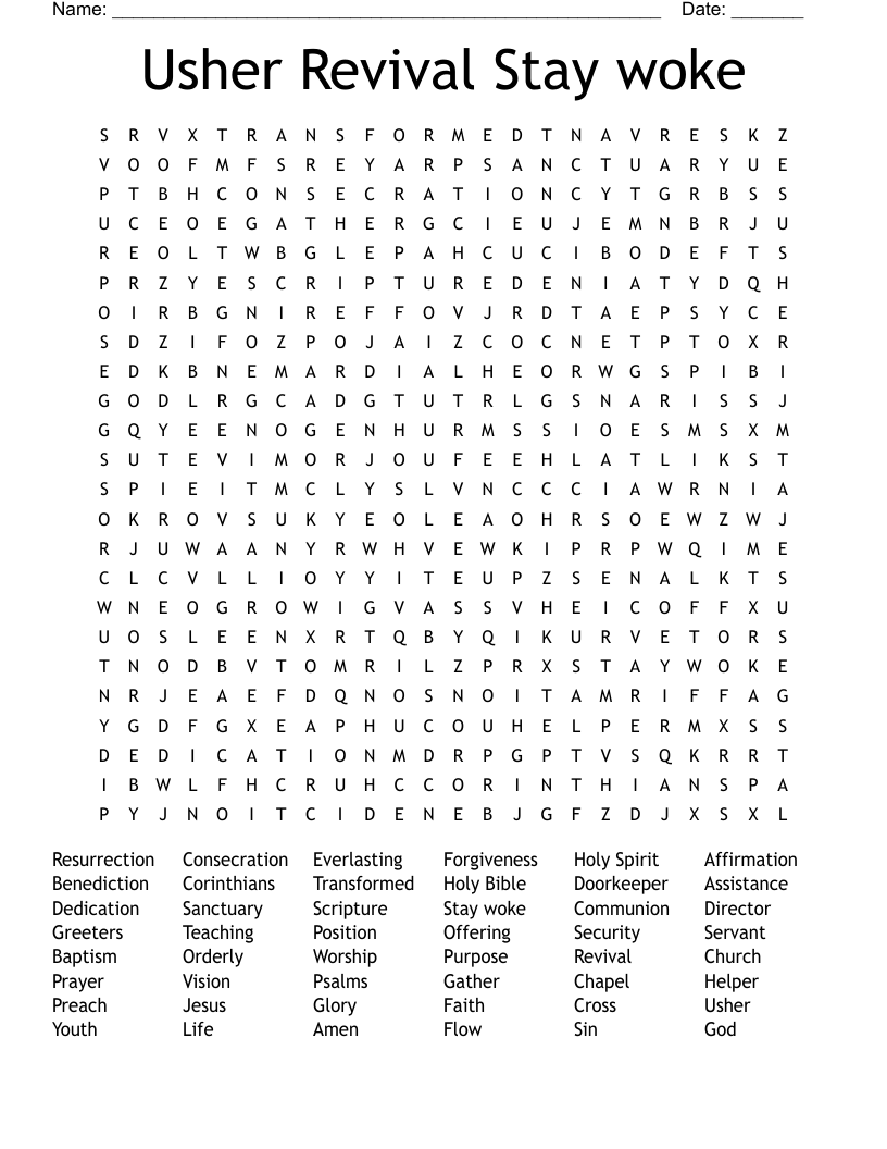 Usher Revival Stay woke Word Search