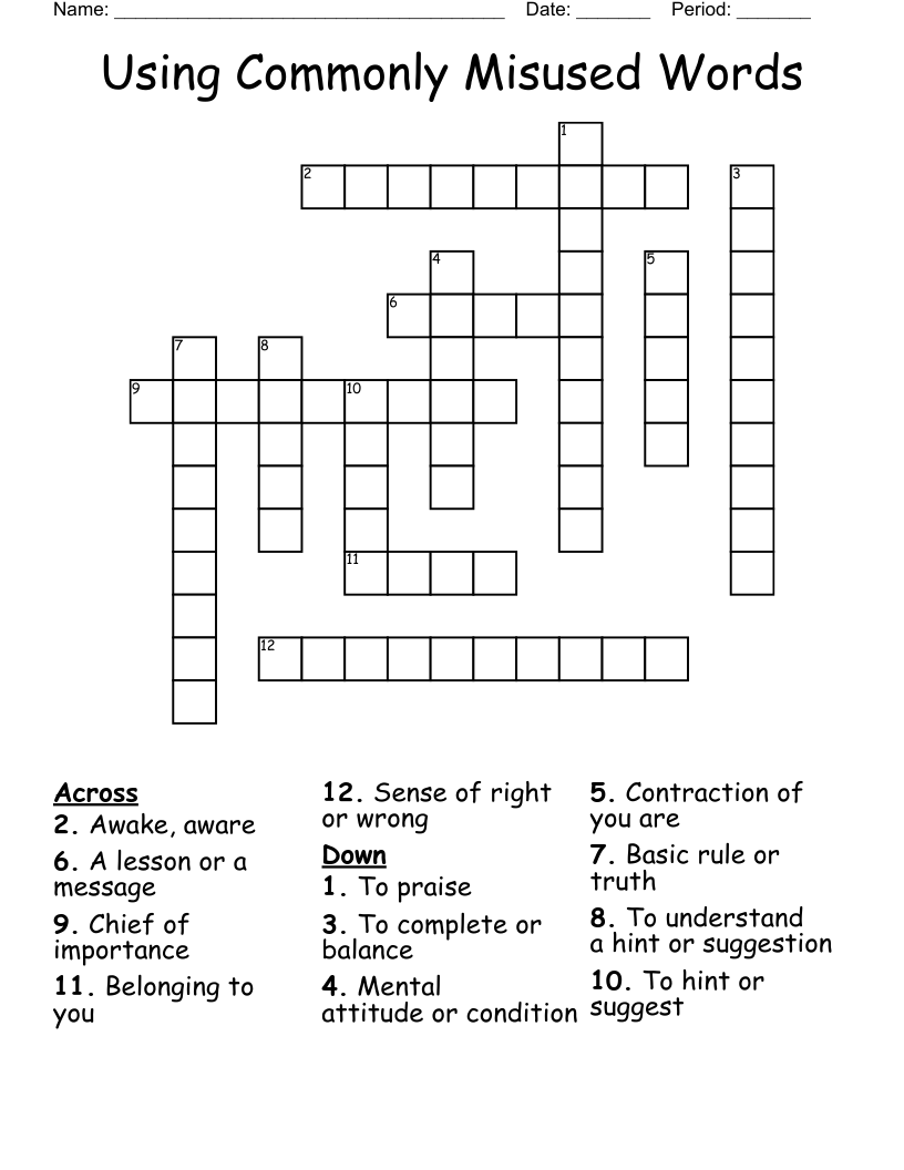 Using Commonly Misused Words  Crossword