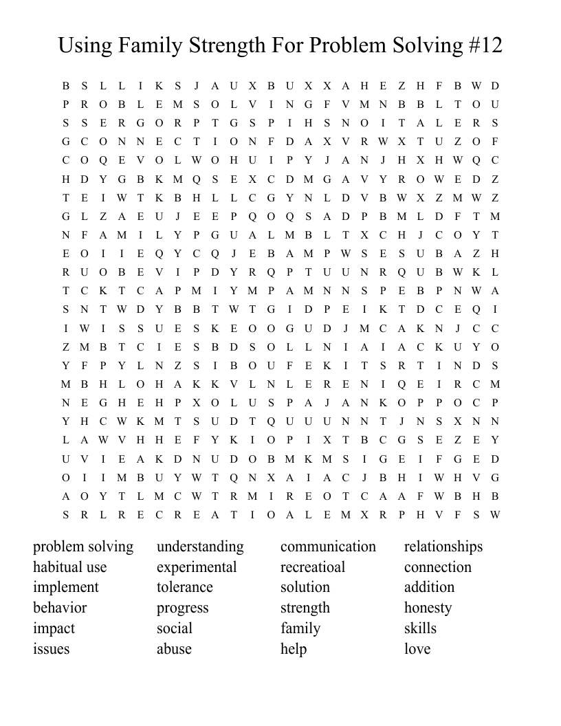 Using Family Strength For Problem Solving #12 Word Search