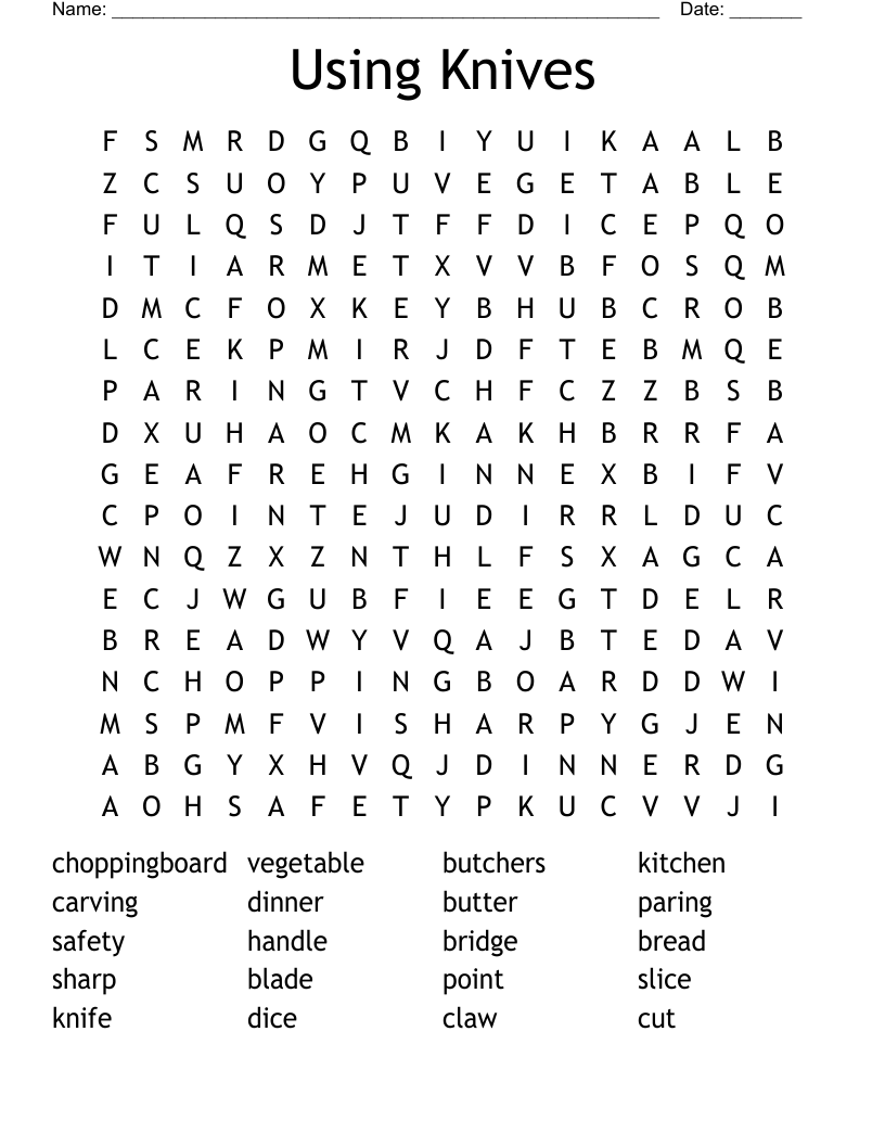 Using Knives Word Search