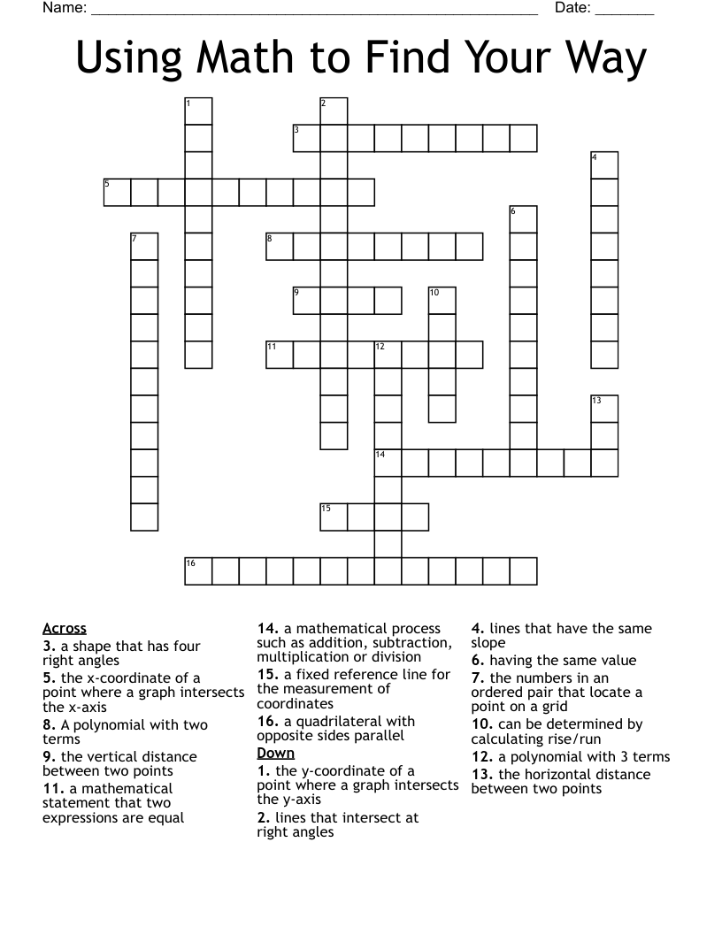 Using Math to Find Your Way Crossword