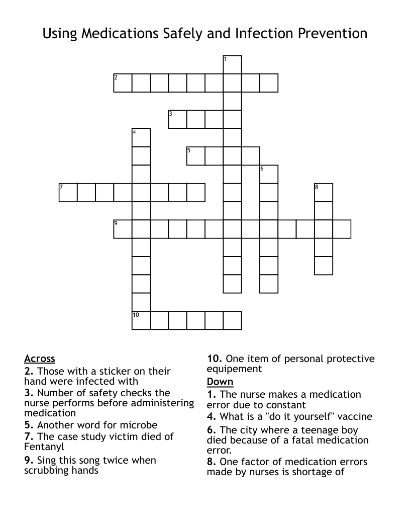 Using Medications Safely and Infection Prevention Crossword