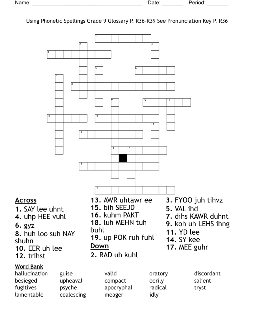 Using Phonetic Spellings Grade 9 Glossary P. R36-R39 See Pronunciation Key P. R36 Crossword