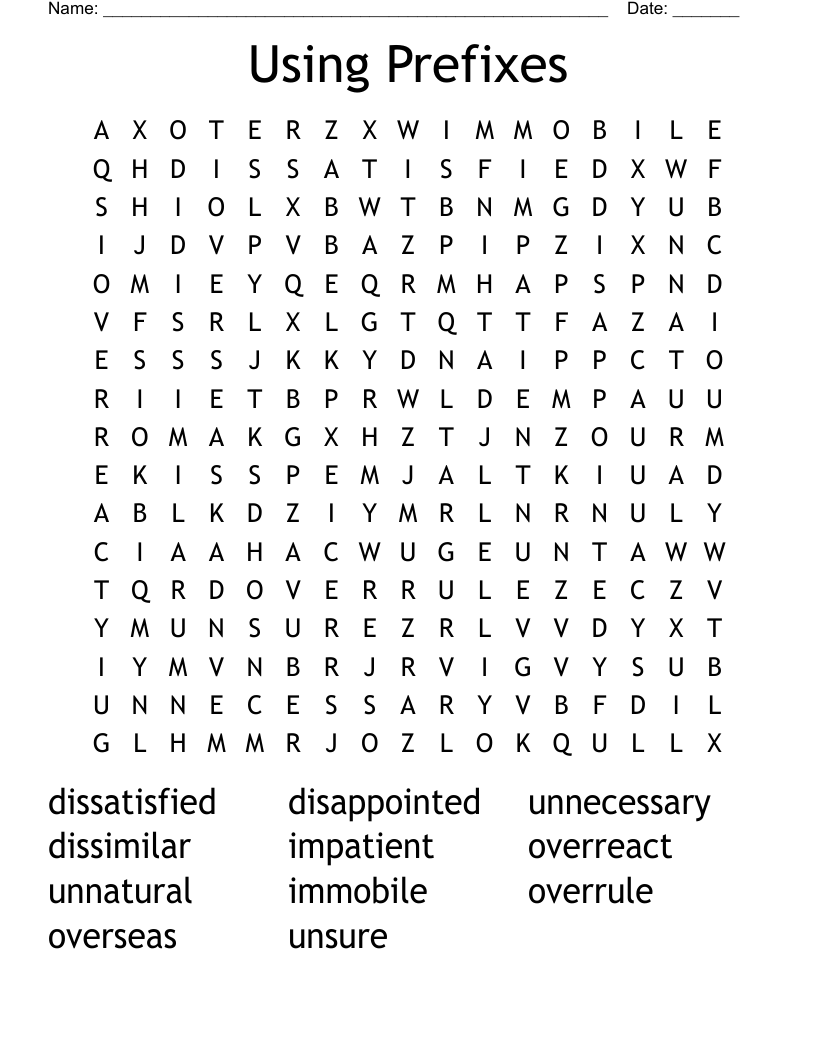 Using Prefixes Word Search