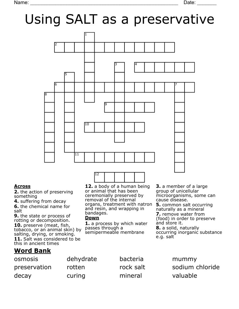 Using SALT as a preservative Crossword