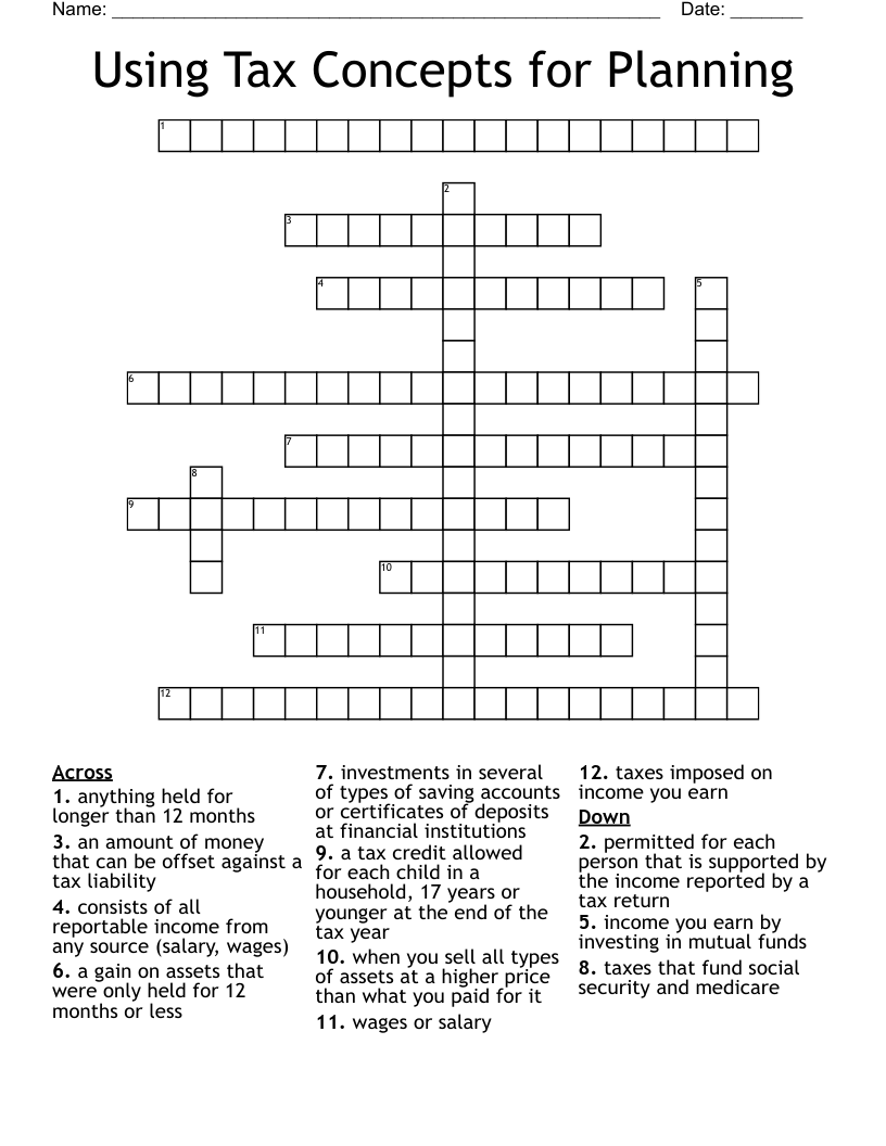 Using Tax Concepts for Planning Crossword