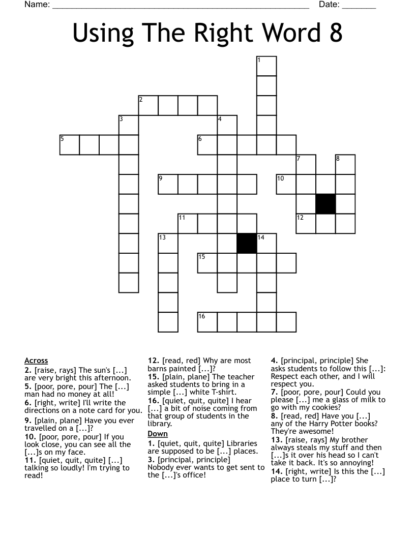 Using The Right Word 8 Crossword