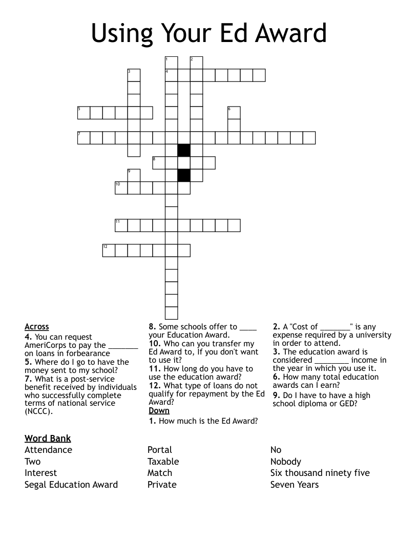 Using Your Ed Award  Crossword