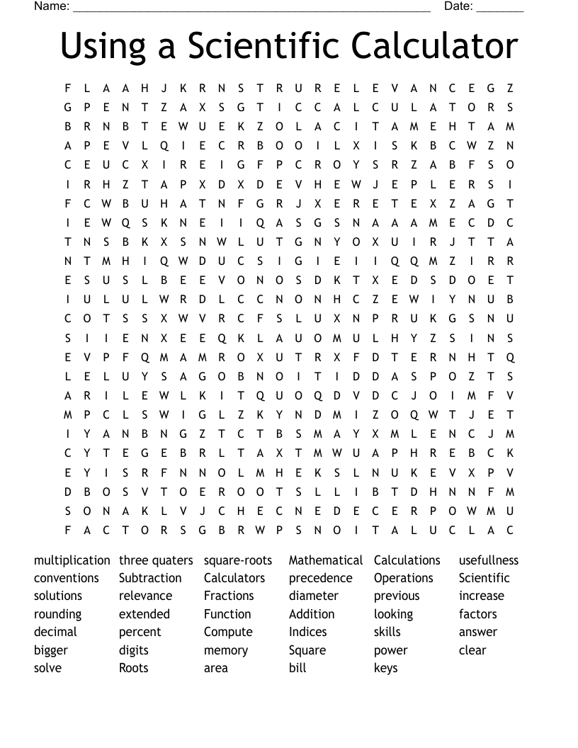 Using a Scientific Calculator Word Search