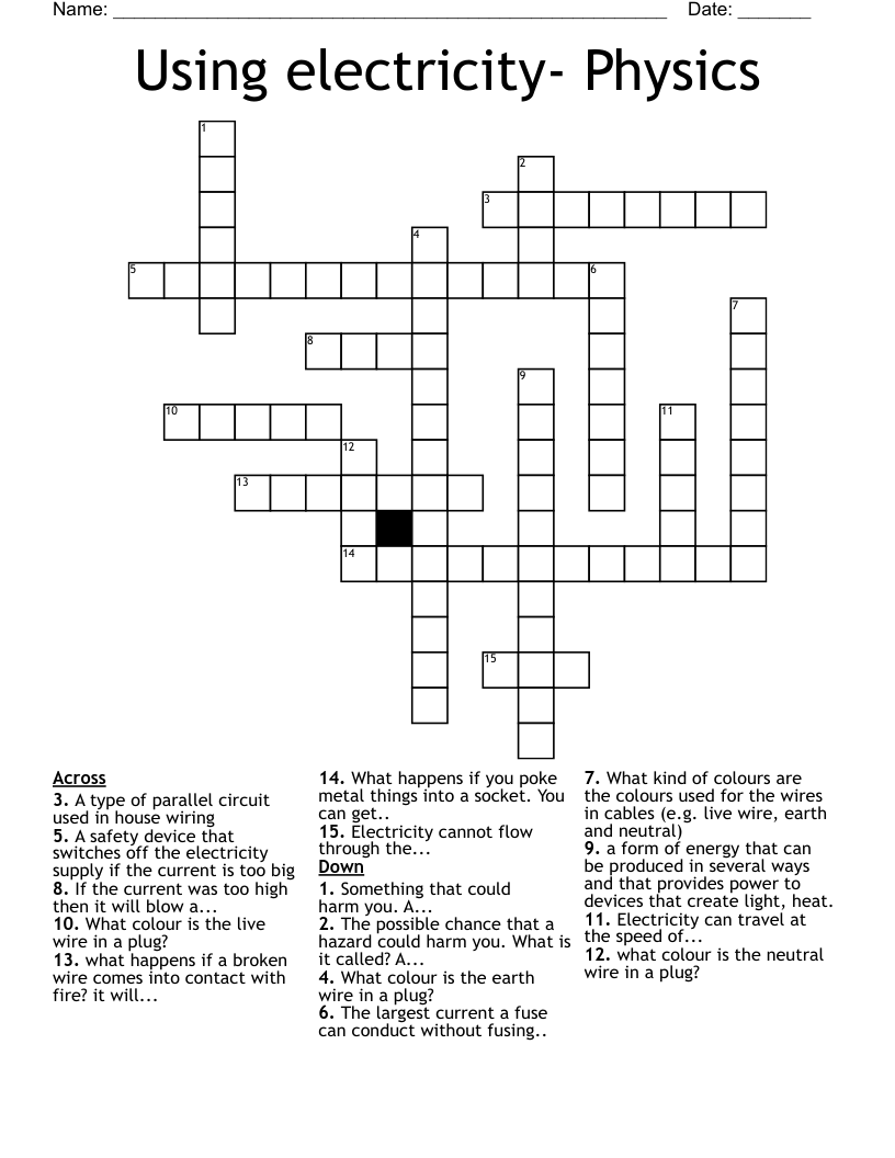 Using electricity- Physics Crossword