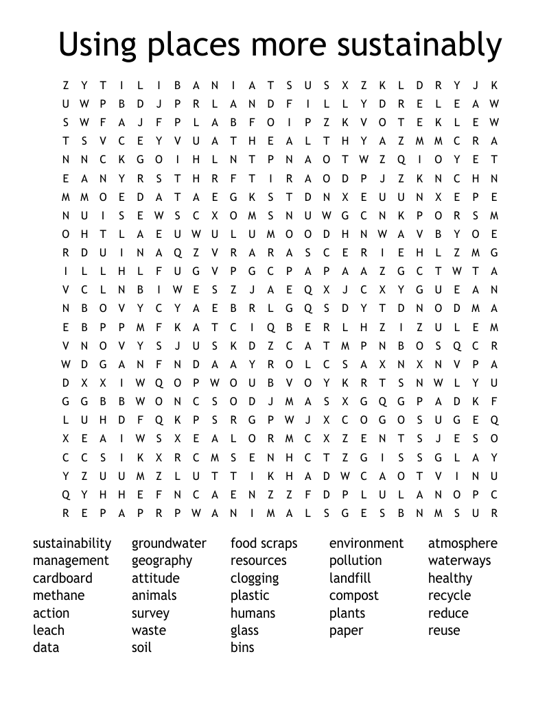Using places more sustainably Word Search