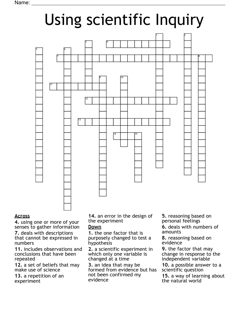 Using scientific Inquiry Crossword