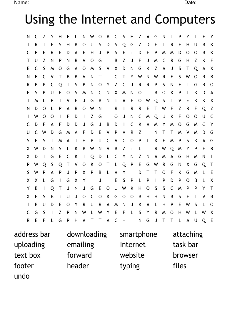 Using the Internet and Computers Word Search