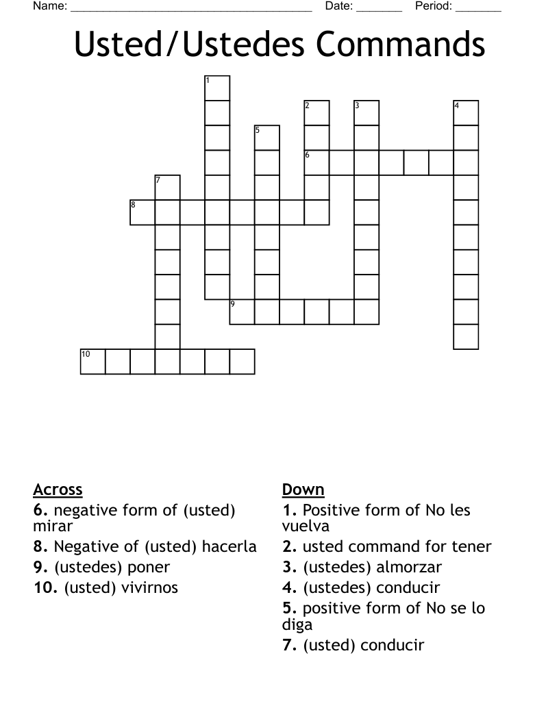Usted/Ustedes Commands Crossword