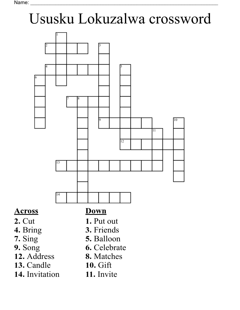 Ususku Lokuzalwa crossword