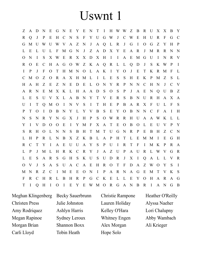 Uswnt 1 Word Search