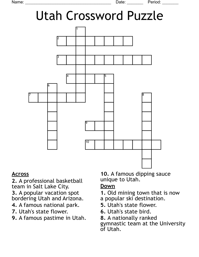 Utah Crossword Puzzle