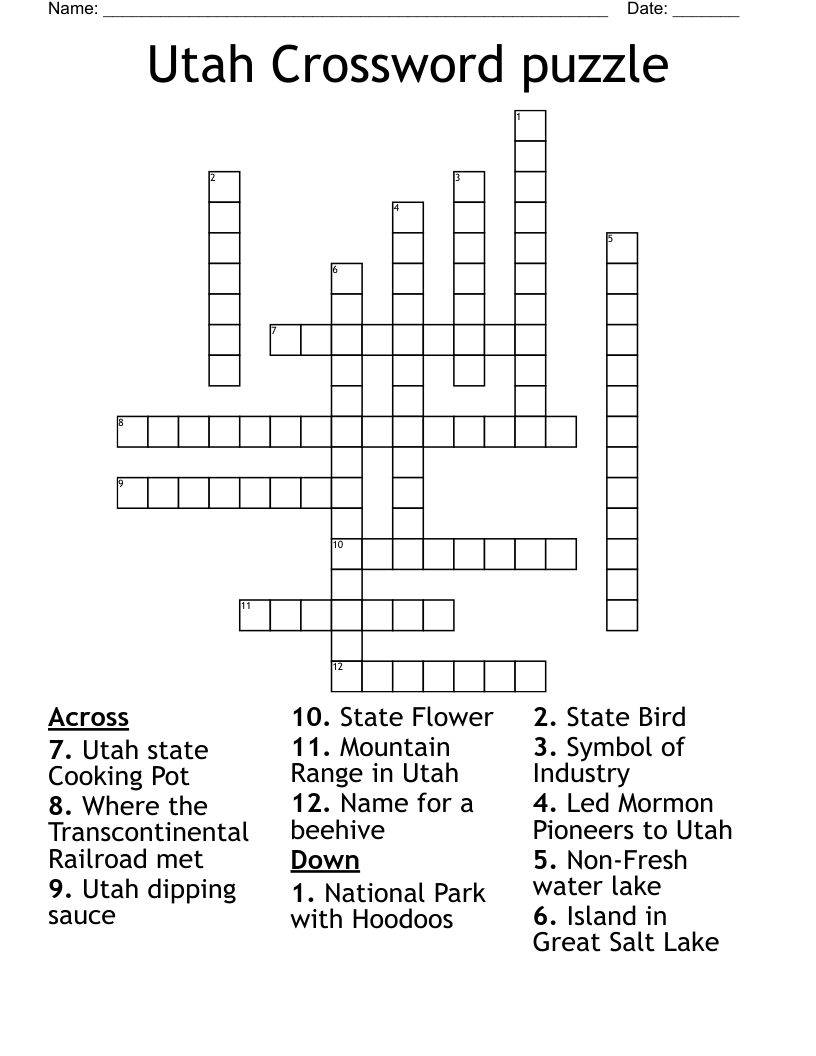 Utah Crossword puzzle