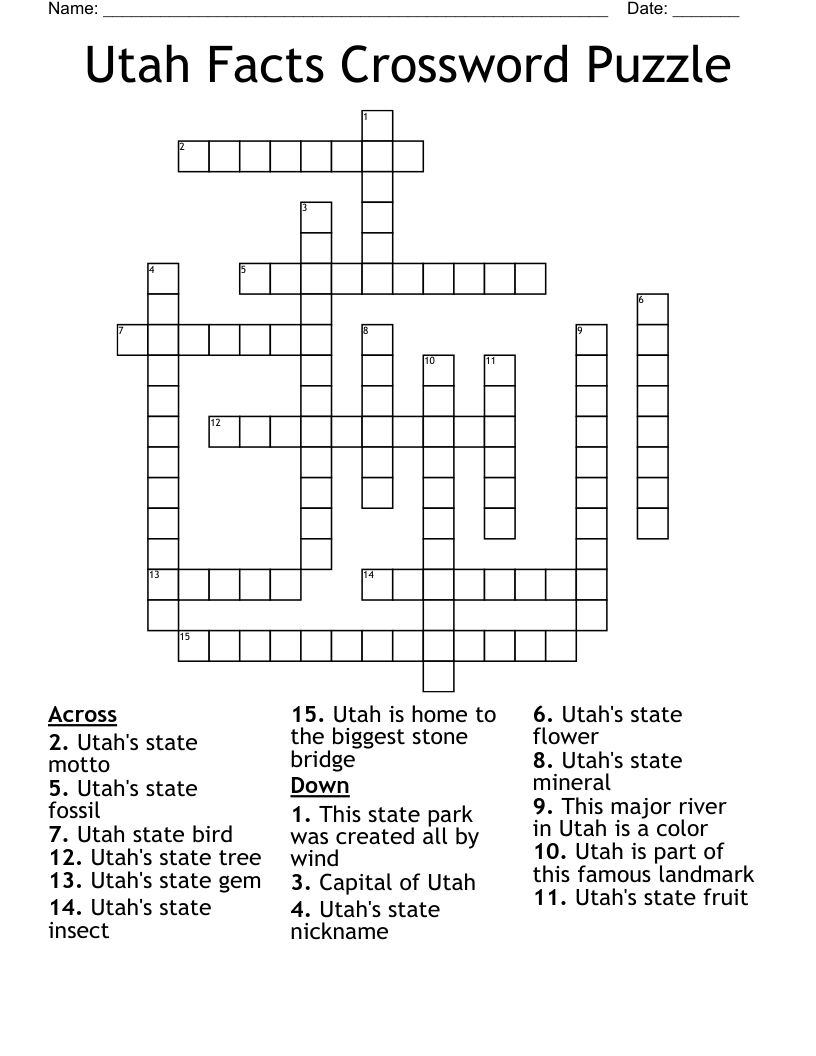Utah Facts Crossword Puzzle