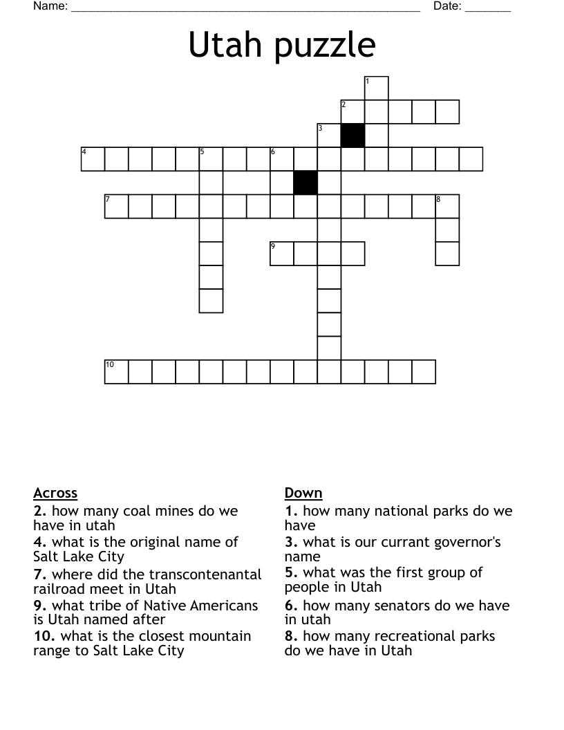 Utah puzzle Crossword