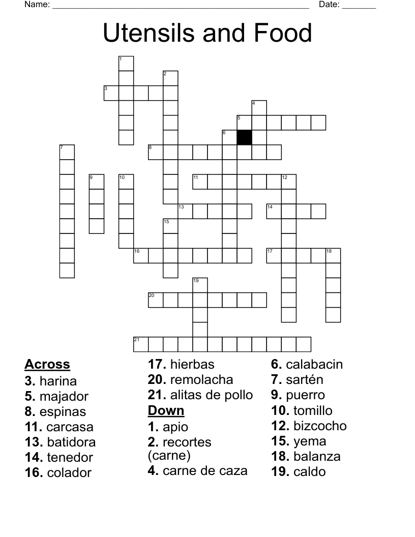 Utensils and Food Crossword
