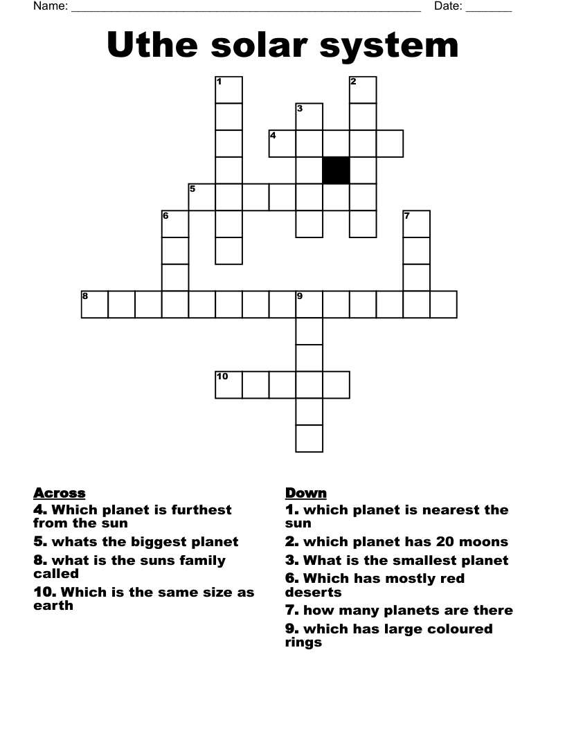 Uthe solar system Crossword