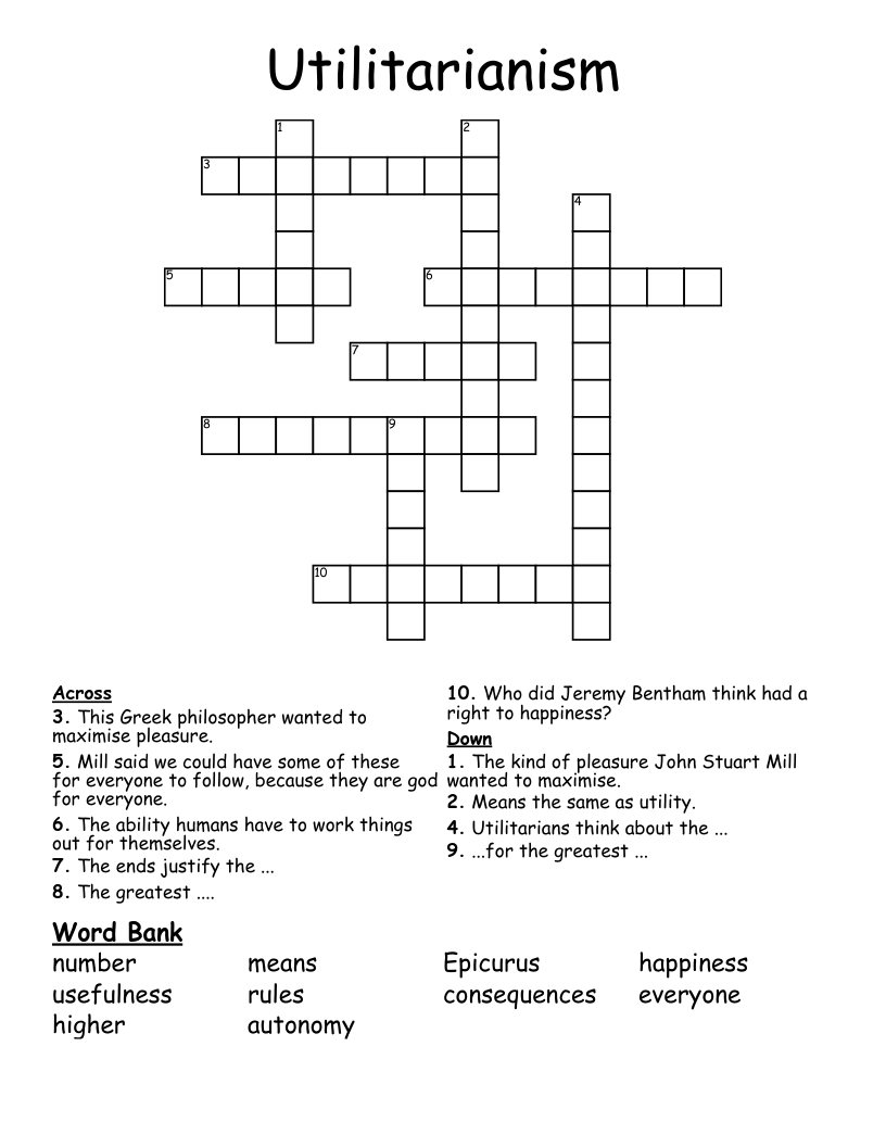 Utilitarianism Crossword