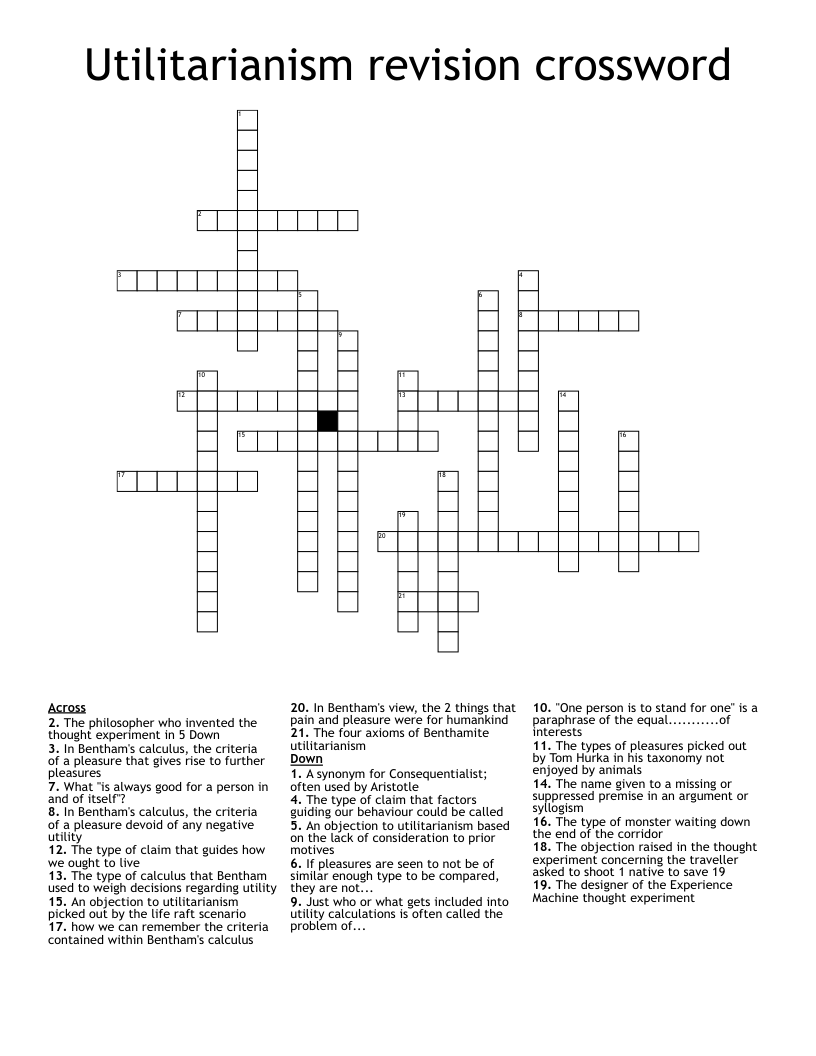 Utilitarianism revision crossword