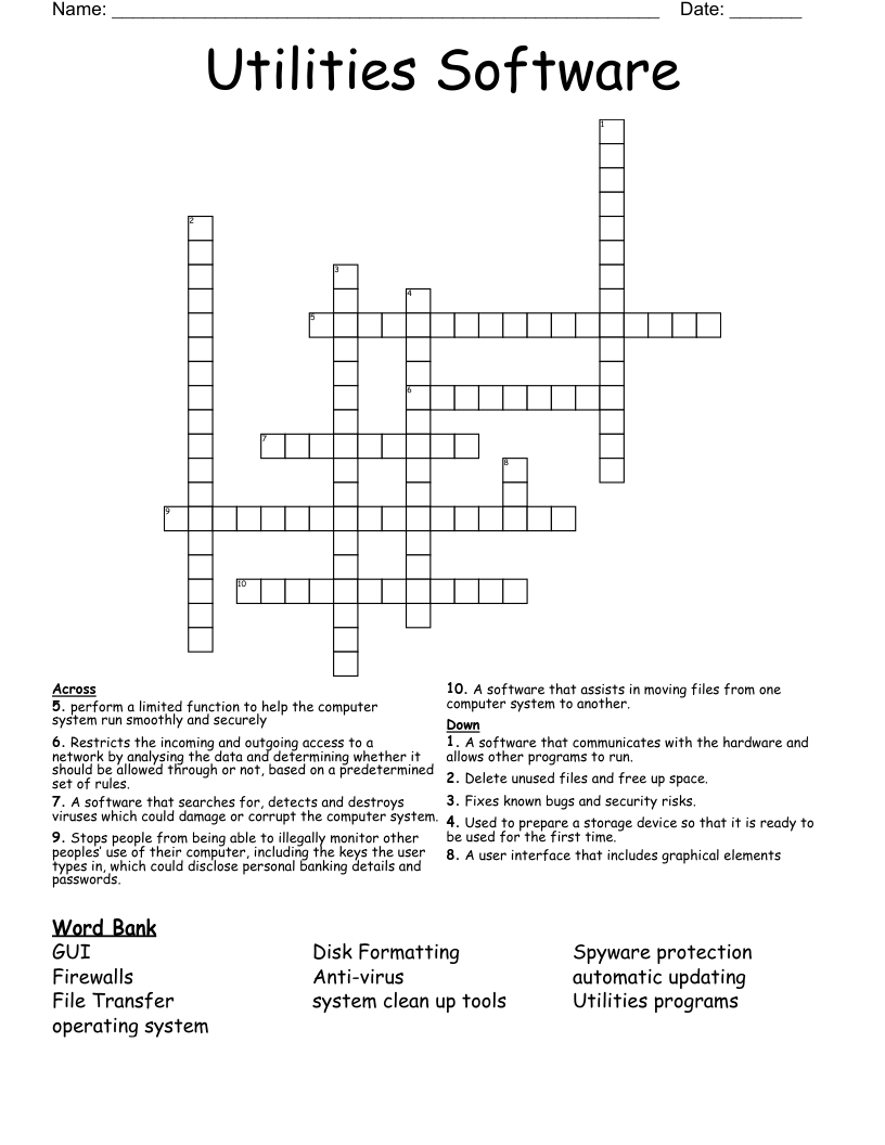 Utilities Software Crossword