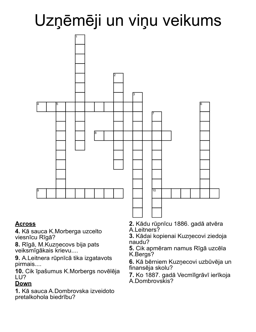 Uzņēmēji un viņu veikums Crossword