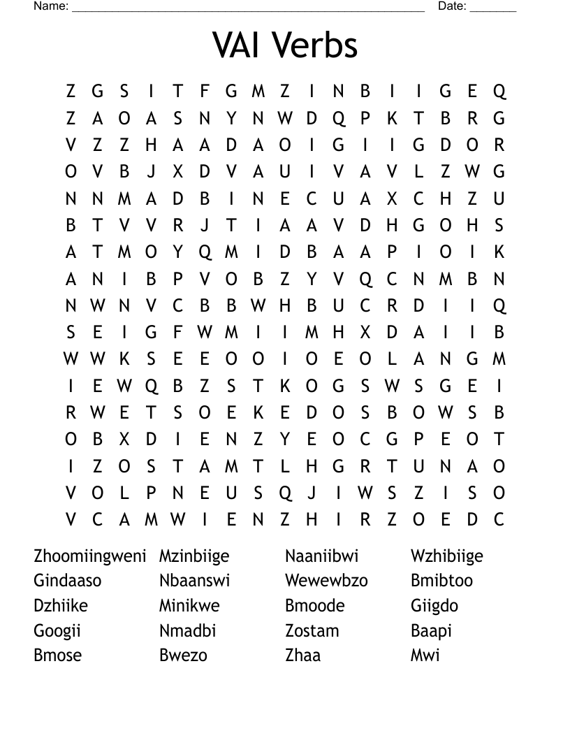 VAI Verbs Word Search