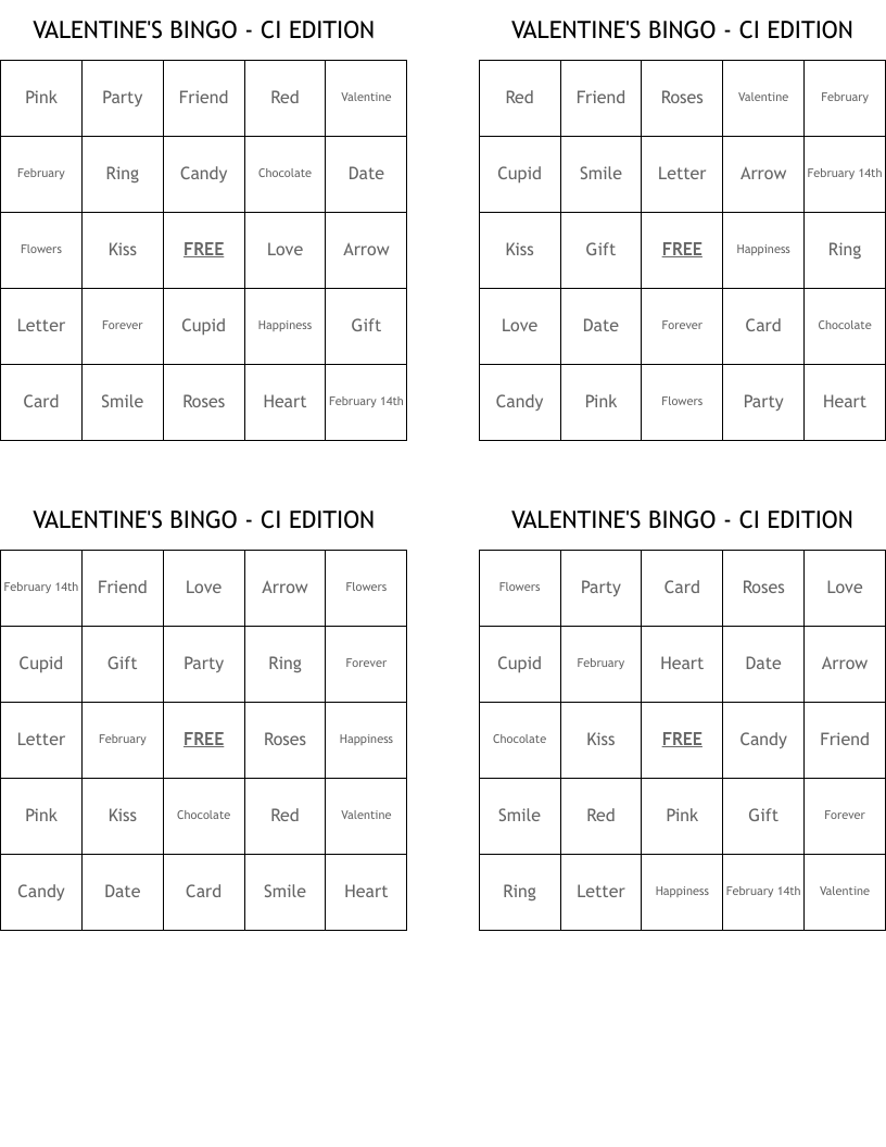 VALENTINE'S BINGO - CI EDITION