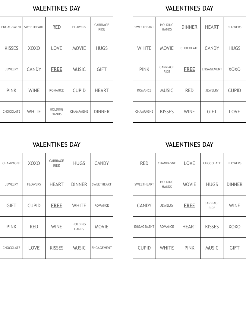 VALENTINES DAY Bingo Cards