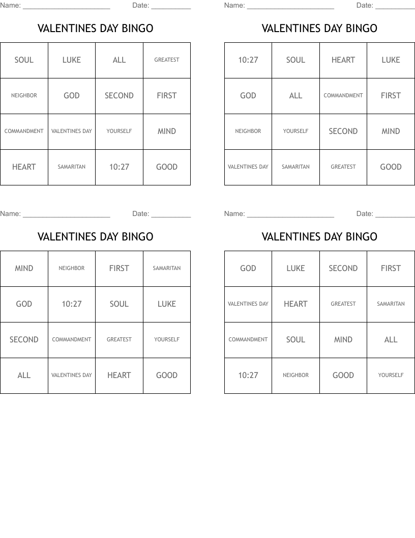 VALENTINES DAY BINGO