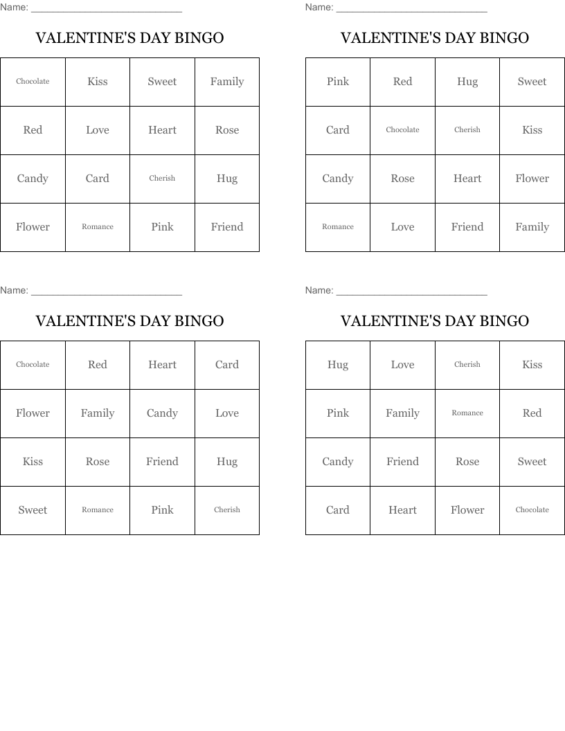 VALENTINE'S DAY BINGO