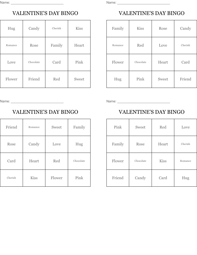 VALENTINE'S DAY BINGO