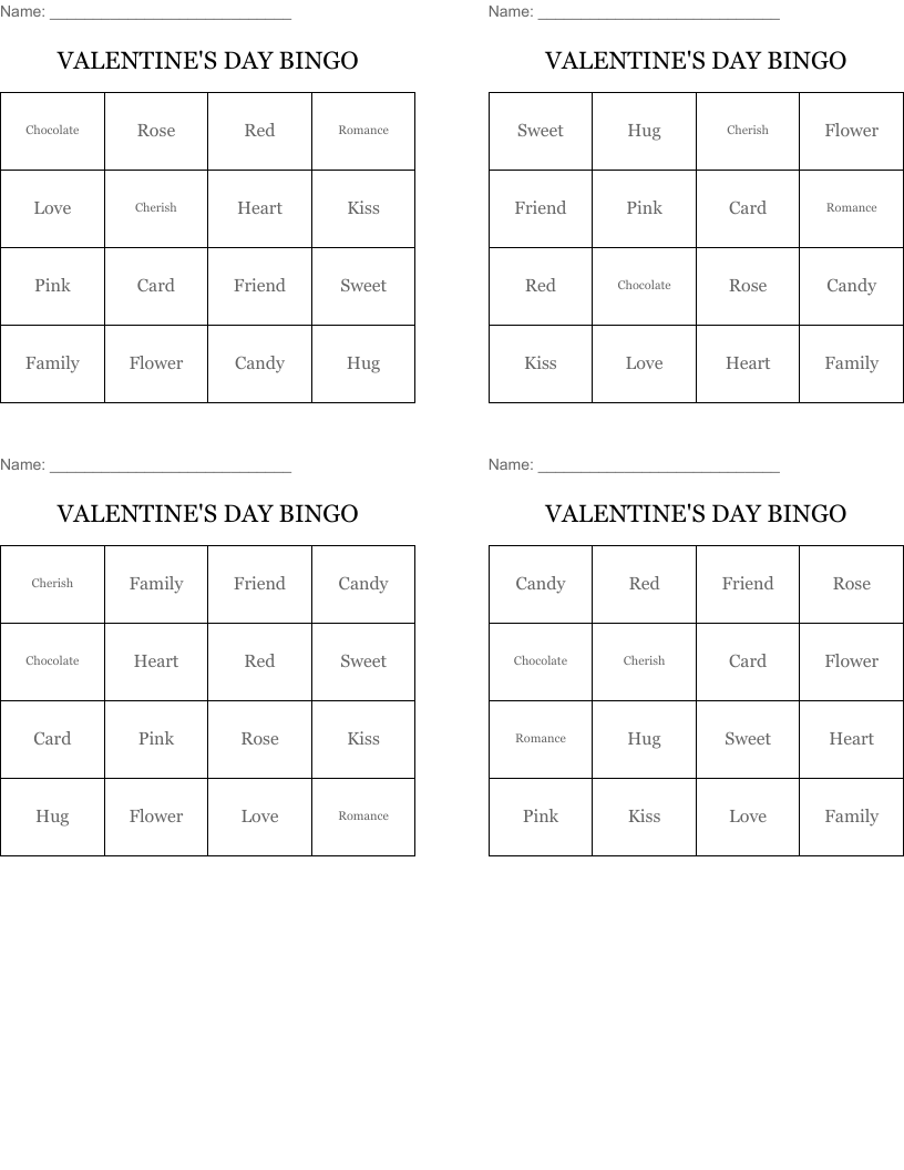 VALENTINE'S DAY BINGO