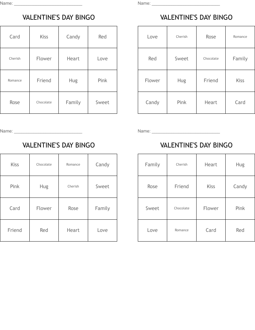 VALENTINE'S DAY BINGO