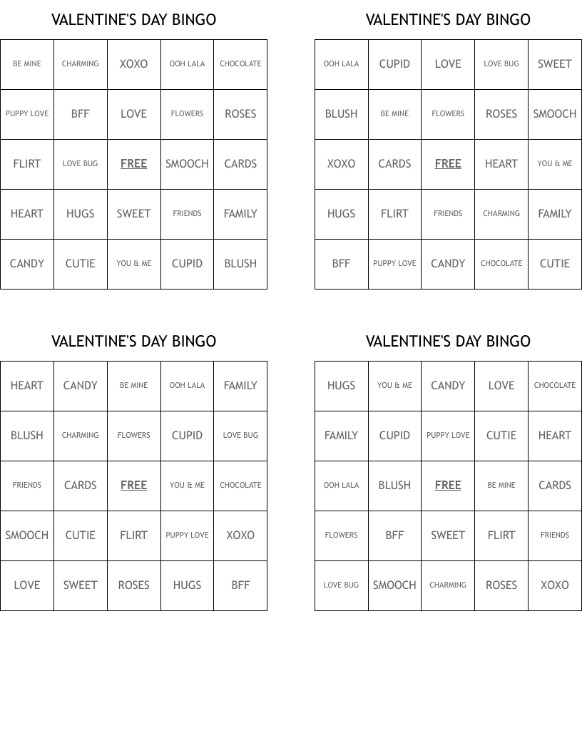 VALENTINE'S DAY BINGO