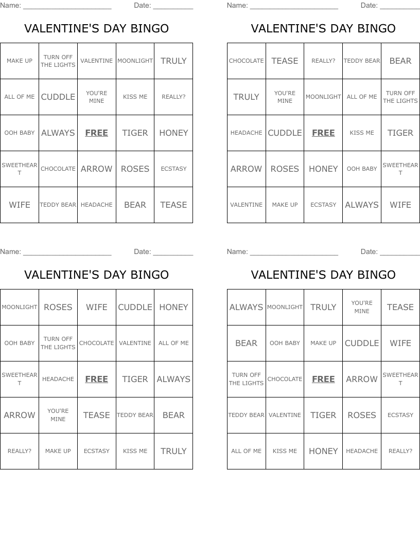 VALENTINE'S DAY BINGO 