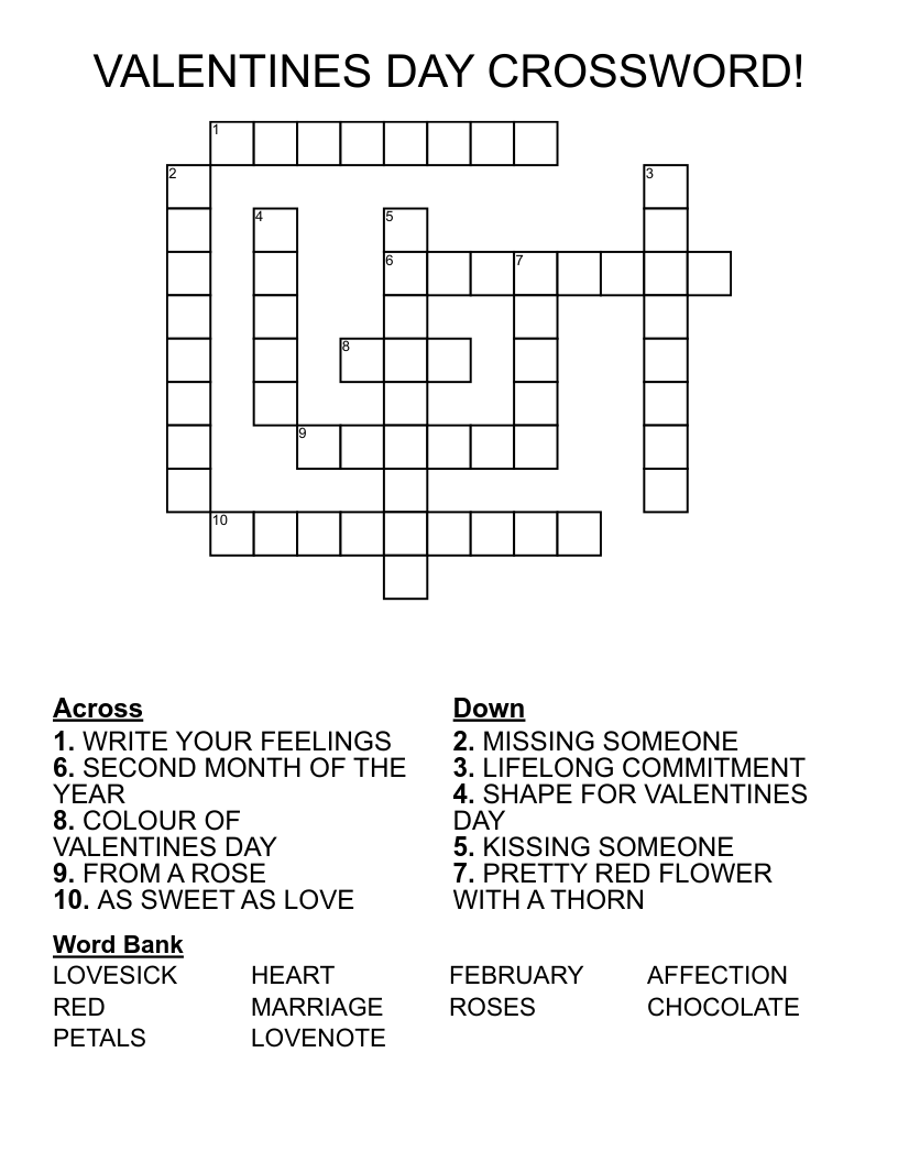 VALENTINES DAY CROSSWORD!