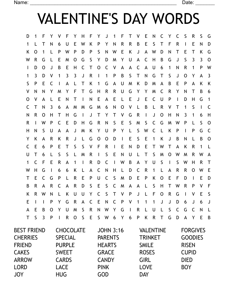VALENTINE'S DAY WORDS Word Search