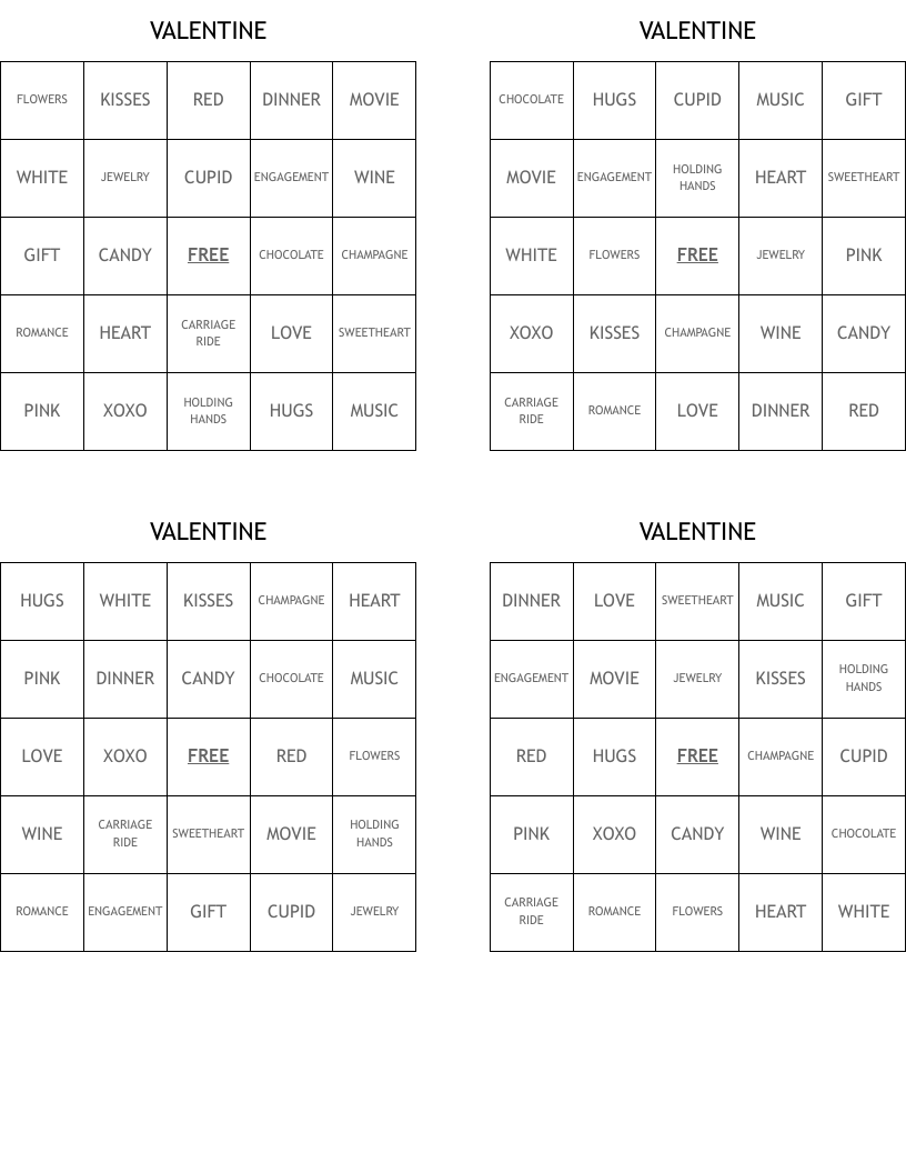VALENTINE Bingo Cards