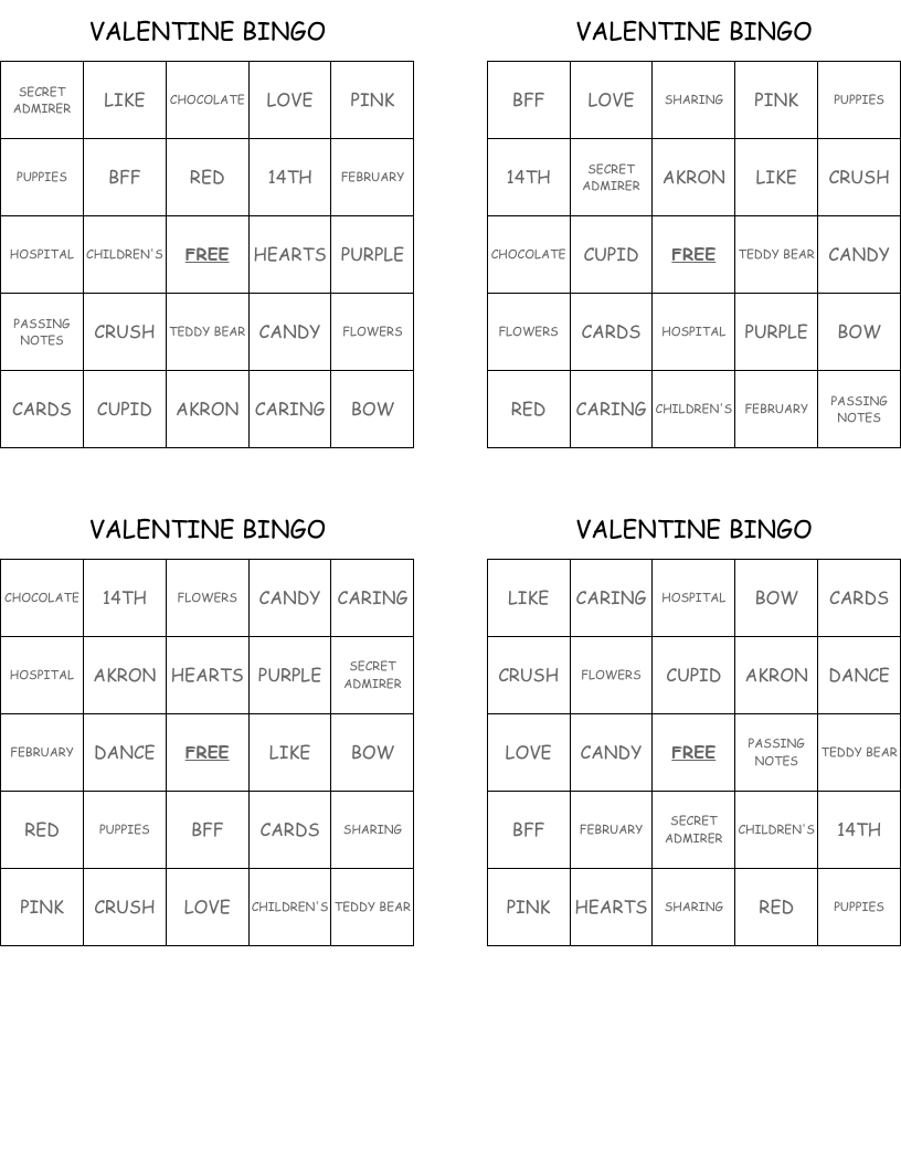 VALENTINE BINGO