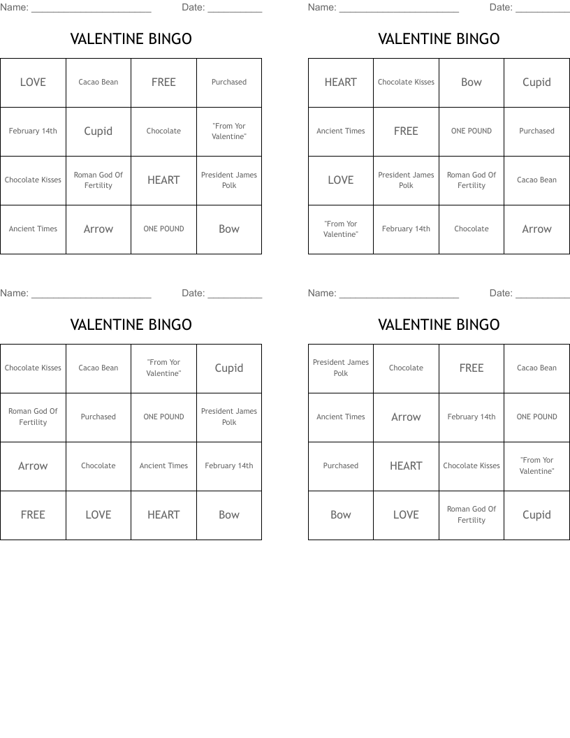VALENTINE BINGO