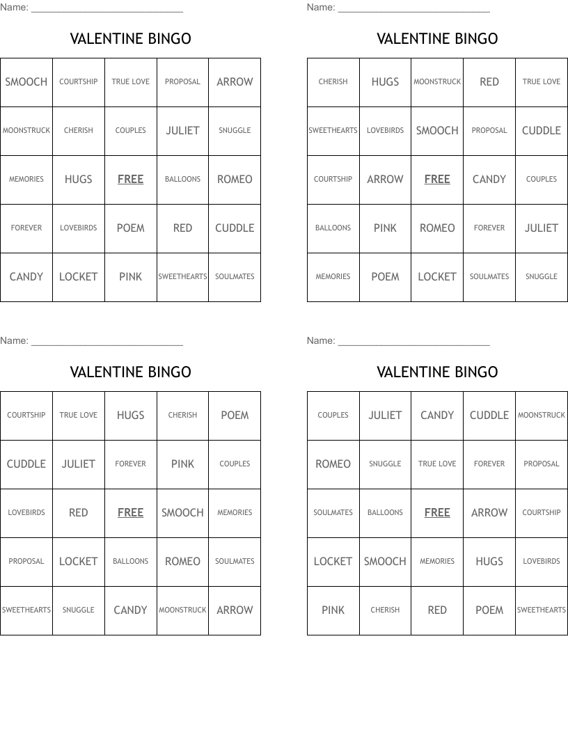 VALENTINE BINGO