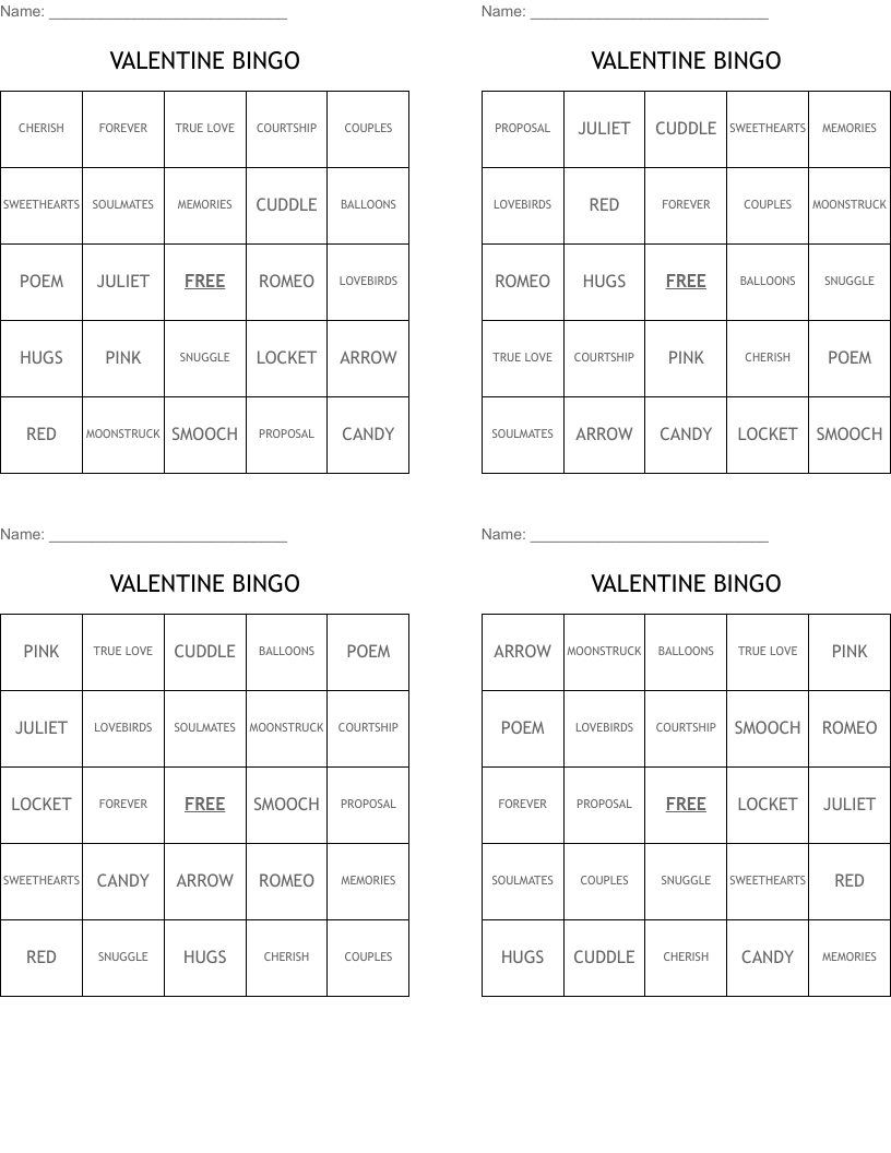 VALENTINE BINGO