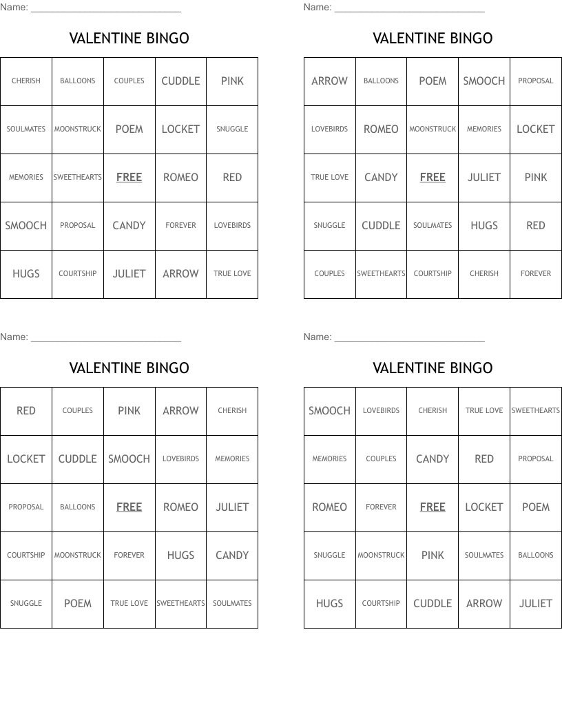 VALENTINE BINGO