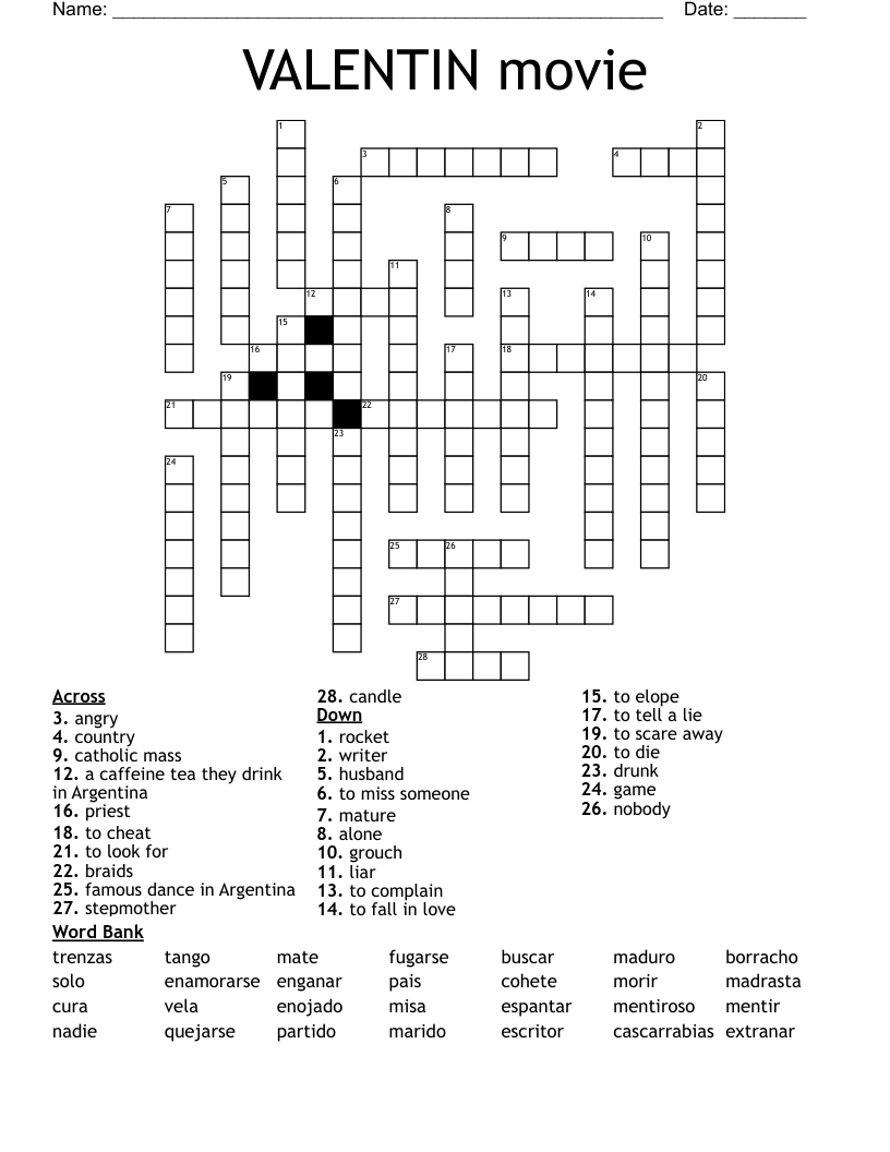 VALENTIN movie Crossword