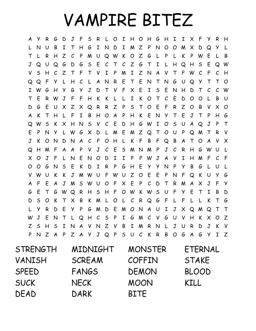VAMPIRE BITEZ Word Search